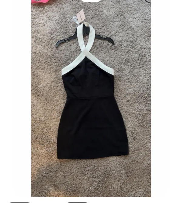 Black Revolve Superdown mini dress with white halter new with tags - Image 4