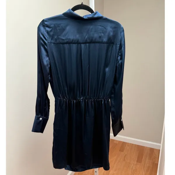 Amanda Uprichard Silk Shirt Dress Navy Blue Button Front Minimalist Women Small - Image 7