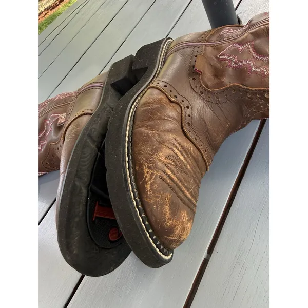 Justin Boots Gypsy Women’s Western Cowgirl Boots Brown Pink Stitching L9903 Size 7B - Image 14