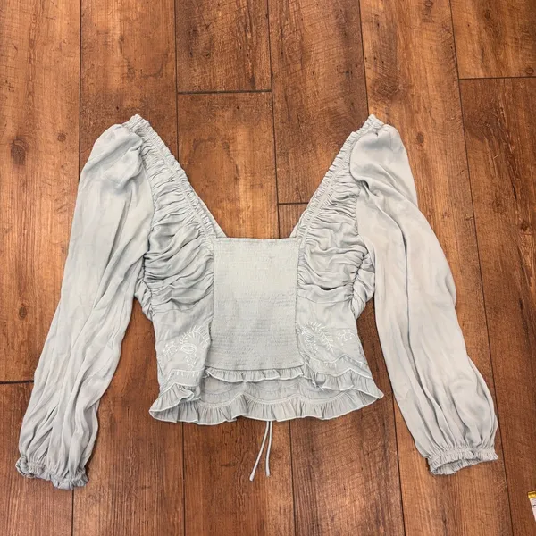 NWT Free People Veronica Embroidered Top Baby Blue Women's Size M $128 SOLD OUT - Image 5