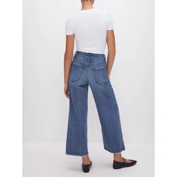 Good American Good Waist Palazzo Crop Jeans Blue Indigo 338 Size 6 28 - Image 3