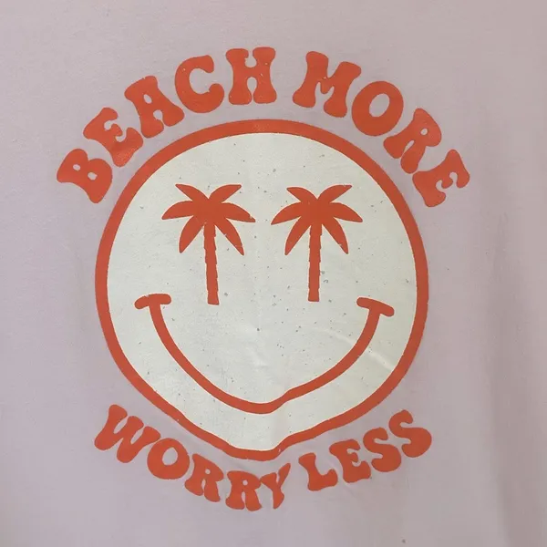 Tee Territory Beach More Worry Less Short Sleeve Tee in Light Pink & Orange - Image 4