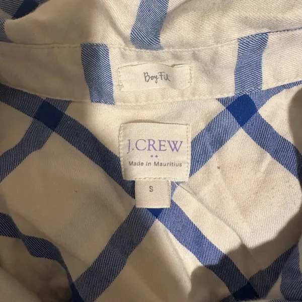💜 J. Crew 100 Percent Cotton Blue and White Plaid Women's Button Down Shirt 🦭 - Image 4