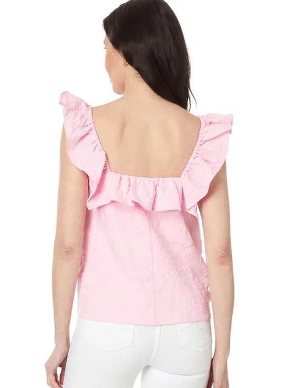 Lilly Pulitzer Zoya Ruffle Top Conch Shell Pink Caliente Pucker Jacquard 4 - Image 2