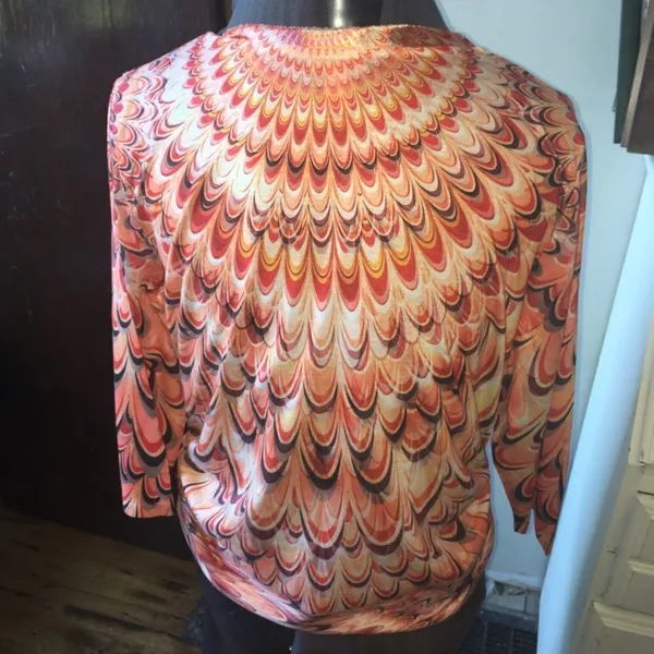 Chico’s 2 tangerine peacock raw hem, ruched blouse - Image 2