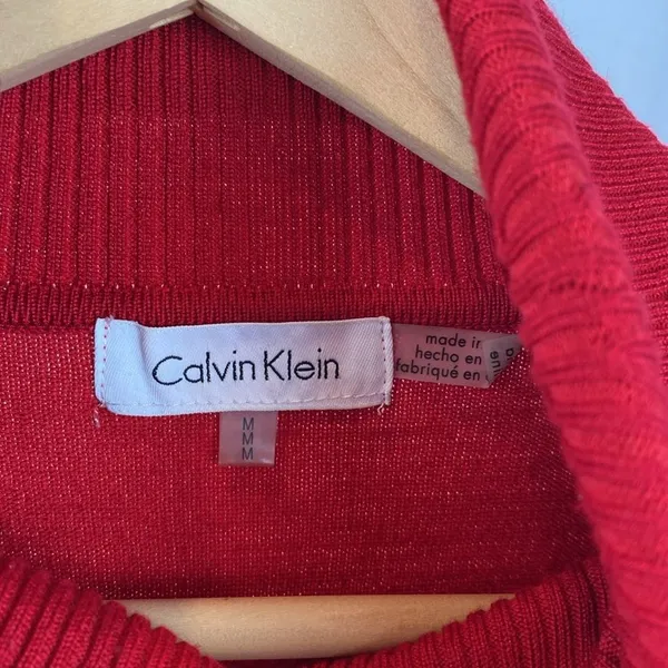 Calvin Klein Red Long Sleeve Ribbed Turtleneck Sweater Top M - Image 5