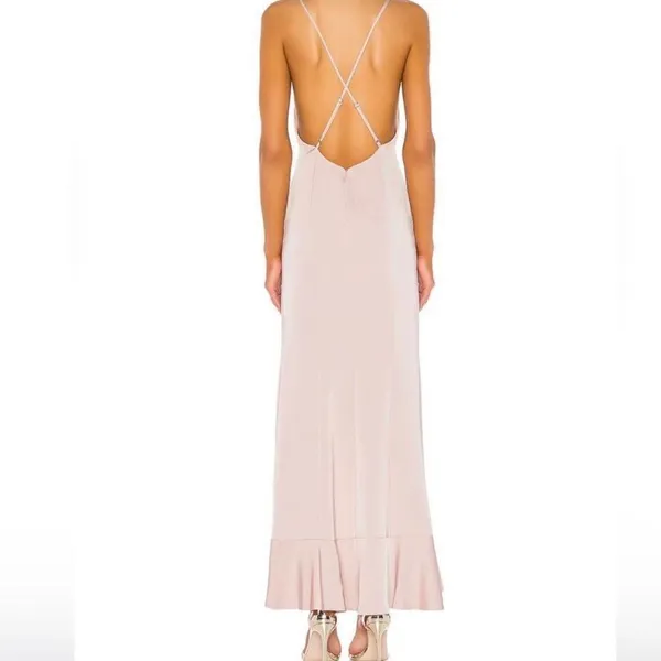 Lovers & Friends Revolve Satin Pink Blush Ruffle Twist Maxi Dress Gown MED NWOT - Image 4