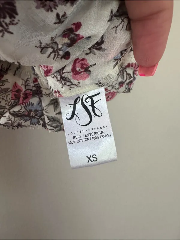LoveShackFancy Cream Floral Blouse with Pink & Purple Blooms - Image 4