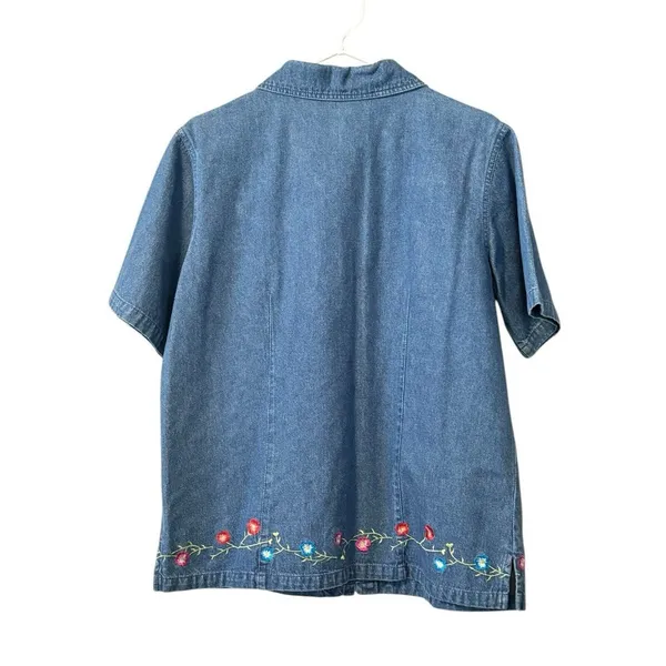 Denim & Co Women Medium Short Sleeve Zip Embroidered‎ Floral Grannycore Boho - Image 2