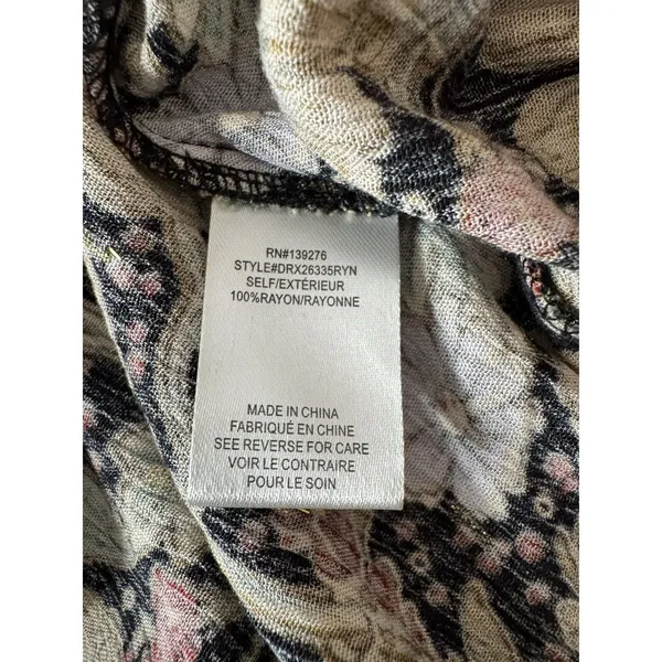 DR2 by Daniel Rainn Black Blouse Sz XL Multi Floral Metallic Gold Tie Front Boho - Image 11