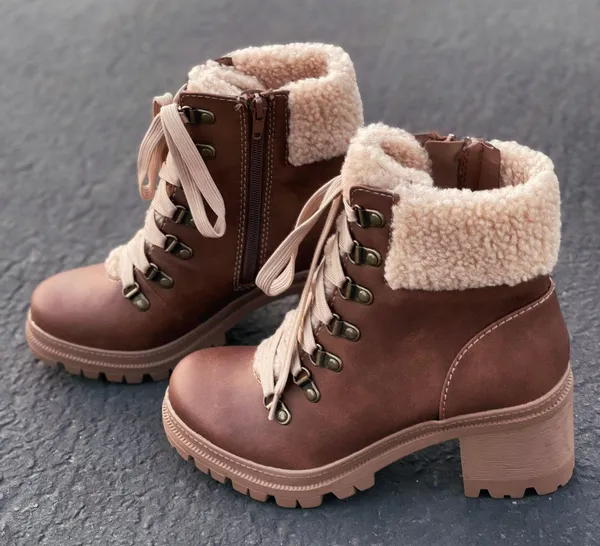 Coganic Sherpa lace Up Lug Sole Boot Brown Size 6 - Image 2