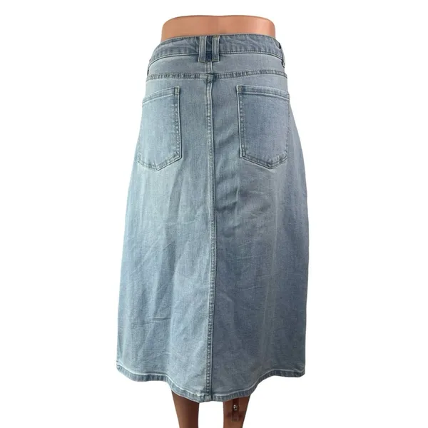 OAT Blue Light Wash High Waisted Split A Line Midi Denim Jean Skirt Size 10/30 - Image 2