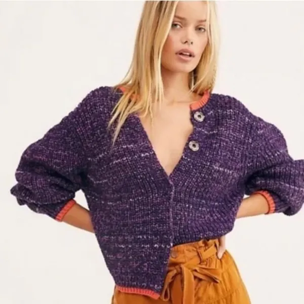 Free People Walk On by Cardigan Sweater Wool Purple - Image 2