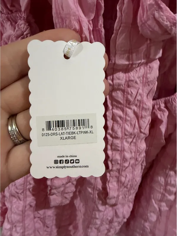Simply Southern Pink Ruffle Sleeve Tie Back Dress XL - Image 4