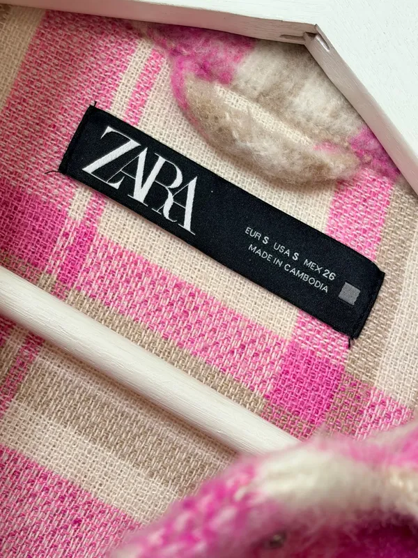 Zara Cropped Plaid Shacket Jacket Pink Cream Fuzzy Cozy Preppy Fall Size S - Image 7