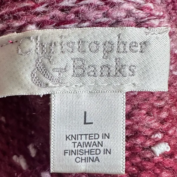 Christopher & Banks Marled Cardigan‎ Sweater L Burgundy Button Front Cozy Knit - Image 3