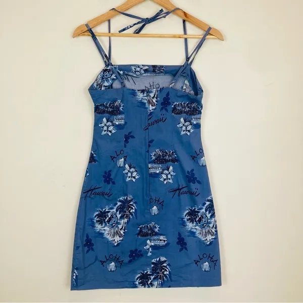 Vintage 90’s hawaiian print blue strappy mini dress. Size juniors 7/8 - Image 4