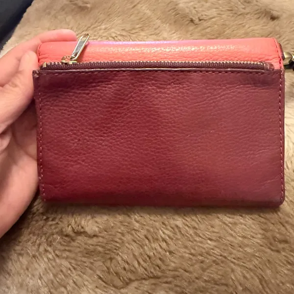 Fossil, leather bifold wallet; red/maroon Has a pen mark on the front - Image 2