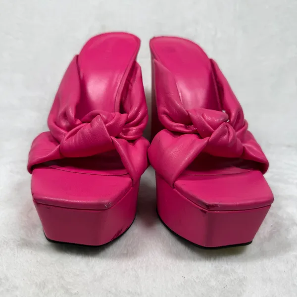 Open Edit Pink Knot Platform Mules Square Toe Block Heel‎ Sandals Womens 7 - Image 2