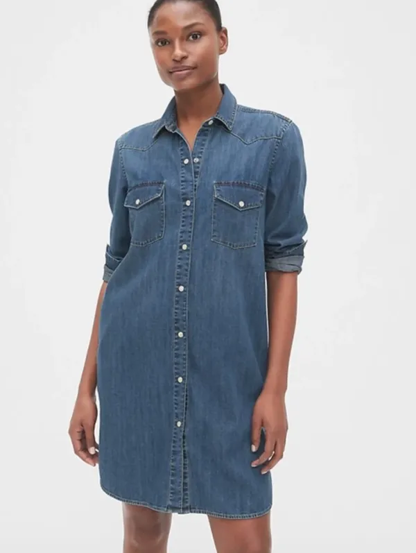 EUC Gap 100% Cotton Western Denim Button Down Dress - Image 2
