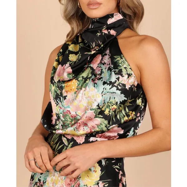 Petal & Pup Black Floral Halter Midi Dress with Pink and Yellow Blooms - Image 6