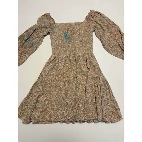 Altar'd State Mini Dress Women XS Tan Floral Smocked Tiered Balloon Sleeve - Image 9