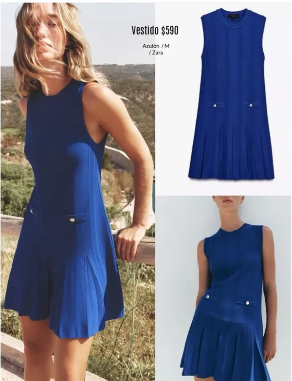 Zara Royal Blue Sleeveless Pleated Mini Dress - Image 2