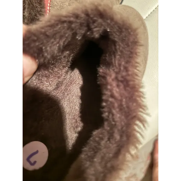 Taos Women Suede Faux Fur Lined Clog Slippers Brown Red Trim Size 7 - Image 6