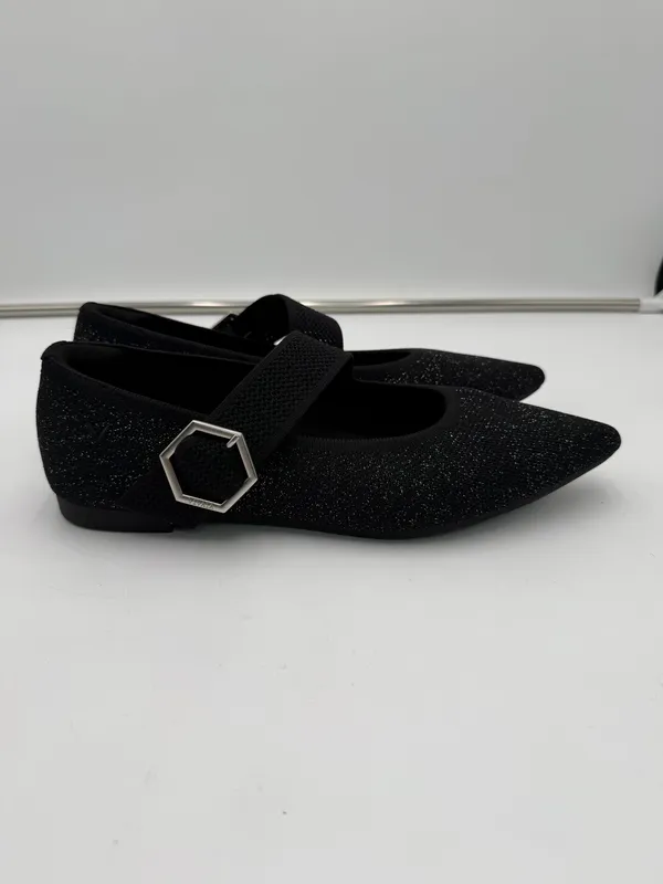 VIVAIA Black Shimmer Pointed Toe Mary Jane Flats Women’s Size 41.5 - Image 4