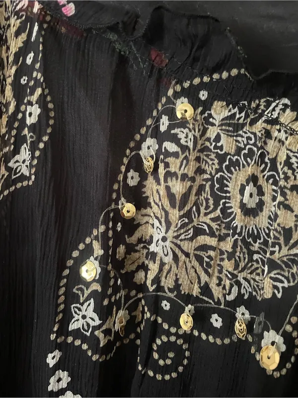 WD NY Vintage 90s 100% Silk Paisley Sequin Coin Handkerchief Midi Skirt US 10 - Image 4