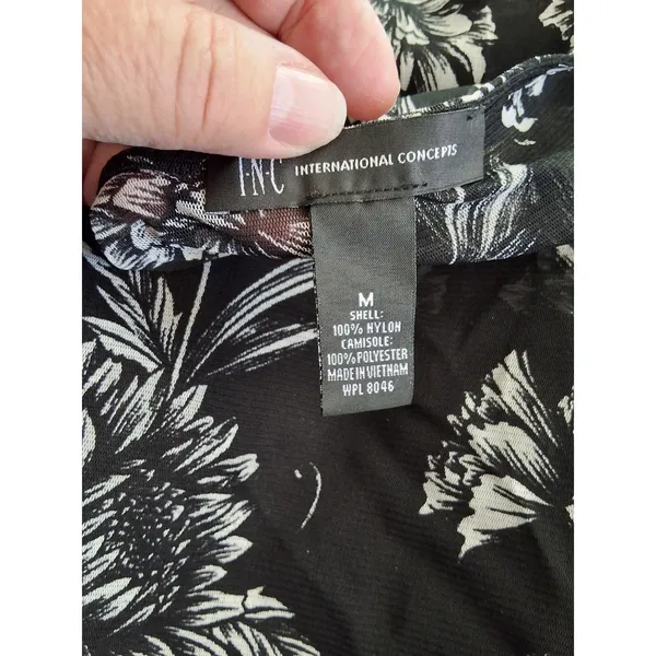 INC International Concepts Womens M Black White Floral Sheer Sleeveless Top - Image 10