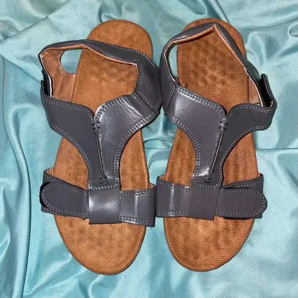 Comfort Sandals Women 9 Grey Adjustable Strap Minimalist Casual - Image 3