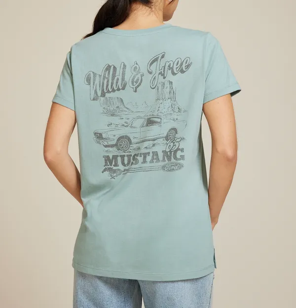 Maurices Mustang Wild & Free Graphic Tee Light Aqua Short Sleeve - Image 2