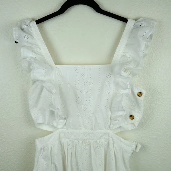 Madewell Eyelet Ruffle Mini‎ Dress 8 White Cutout Cotton Summer Boho Romantic - Image 5