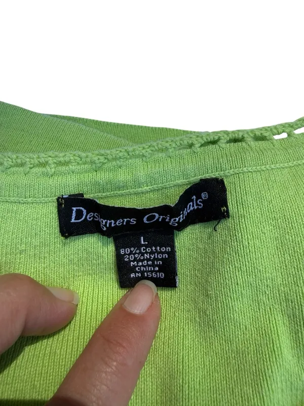 Designers Originals Lime Green Crochet Sleeve Knit Top Large‎ Cottagecore Boho - Image 4