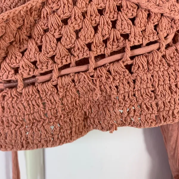 Free People Crochet Mixed Media Cropped Top Peasant Cottagecore‎ Boho M Festival - Image 10