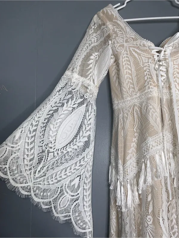 Ayervici Romantic Lace Wedding Gown in White Lace Over Nude - Medium- NWT - Image 11