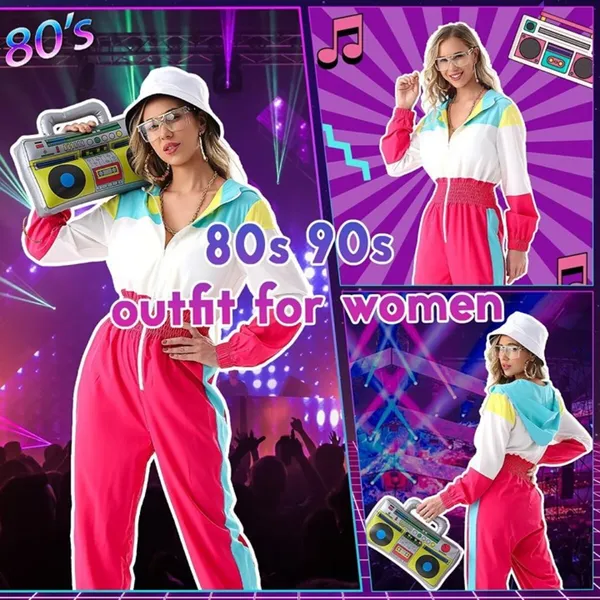 Neon 80s 90s Jumpsuit Outfit Tracksuit Halloween Costume Party Accessories SMALL - Image 4