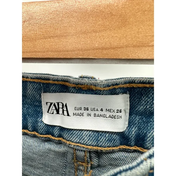 Zara‎ Womens Medium Wash High Rise Cut Off Distressed Denim Jean Shorts Size 4 - Image 4