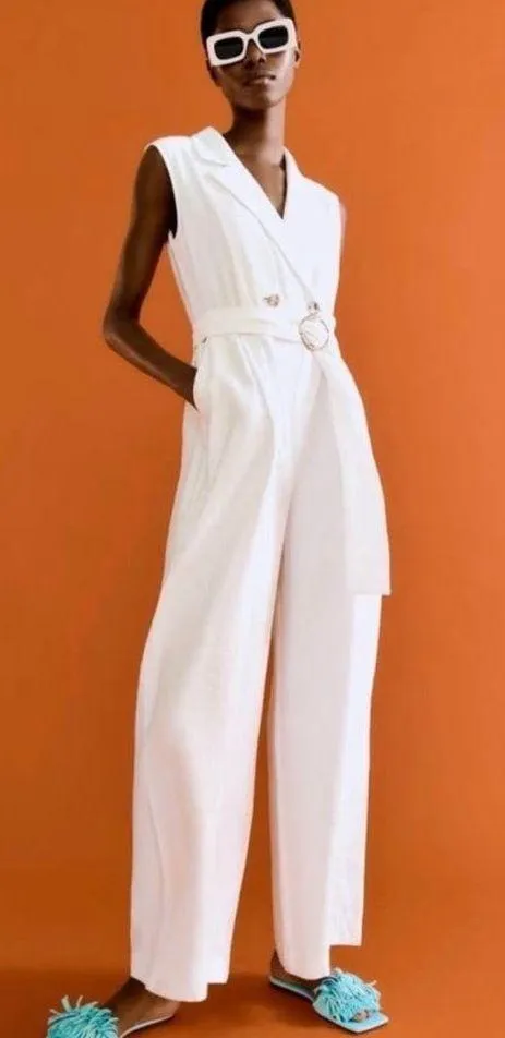 Zara off-white Belted Wrap Jumpsuit BLOGGERS FAV! NWT - Image 2