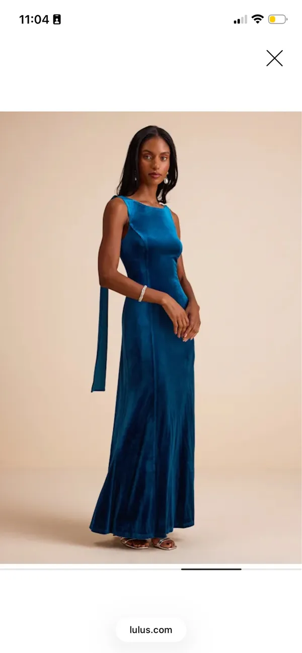 Lulus Liora Dark Teal Velvet Boat Neck Sash Maxi Dress - Image 4