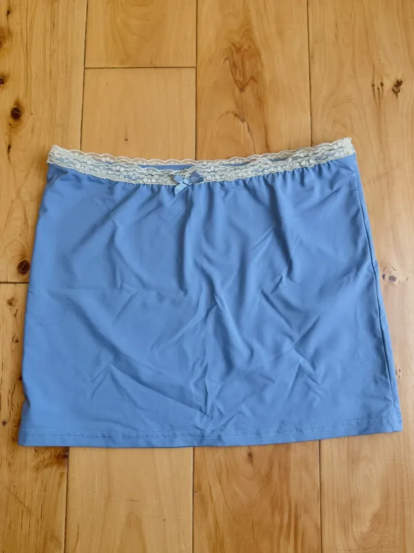 Edikted Sorely Light Blue Lace Detail Mini Skirt with Bow - Image 4