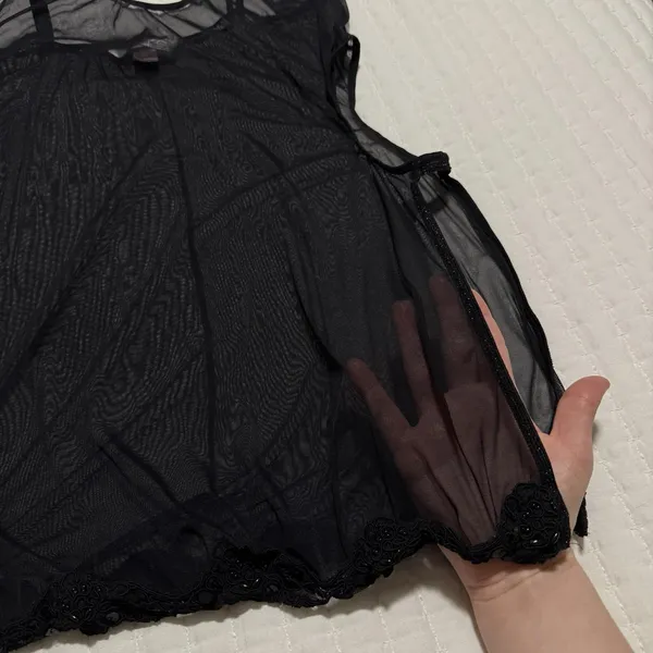 Victoria's Secret Bead Sequin Black Mesh Slip Side Cutout Sheer Lingerie Medium - Image 7