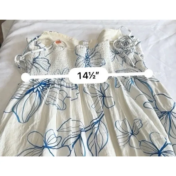 Gap Linen-Blend Smocked Corset Midi Dress Blue & White Floral Size Medium - Image 13