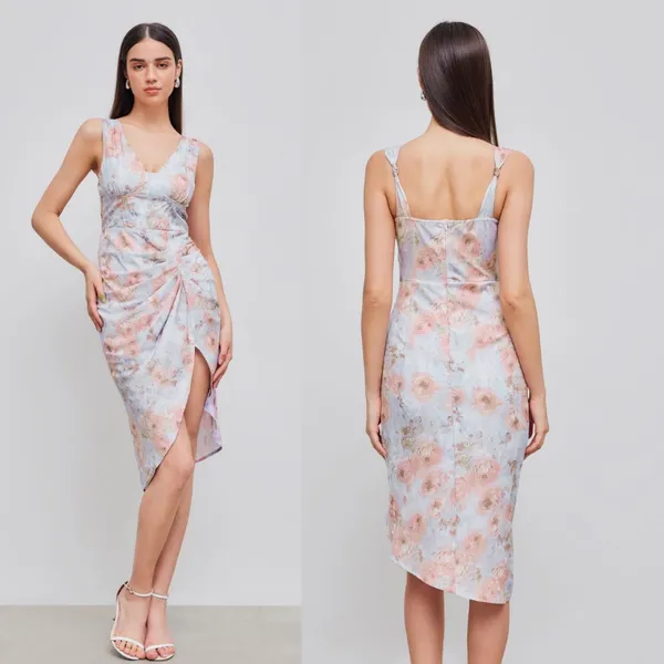 Cider Illusion Multicolor Floral‎ Ruched Midi Dress SMALL NWT Cocktail Party - Image 2