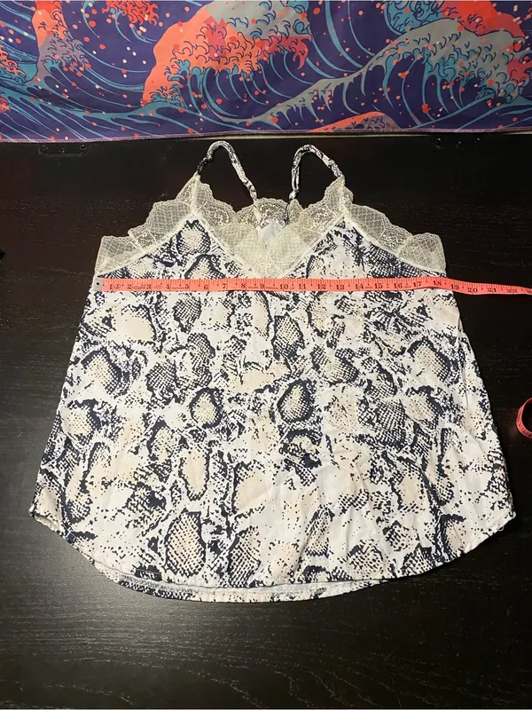 Snake Print Lace Trim Cami Top - Navy & Cream - Image 2