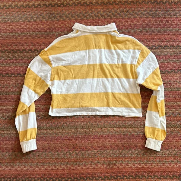 So Yellow & White Chunky Preppy Stripe Polo Crop Top - Image 4