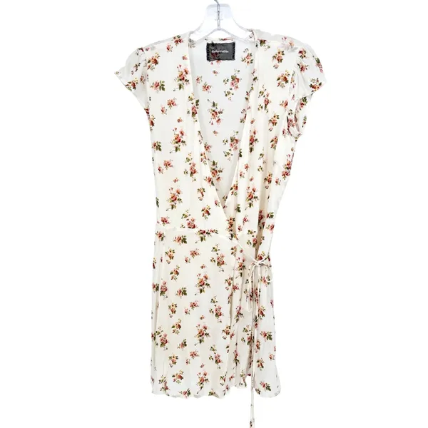Reformation Devon Floral Wrap Mini Dress Women XS Cream Cottagecore Coquette - Image 4