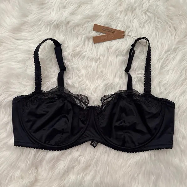 Skims Stretch Satin Lace Unlined Balconette Bra Onyx Size 42DD - Image 2