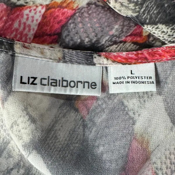 Liz Claiborne Large Top Abstract Long Balloon Sleeves Semi-Sheer Lightweight - Image 8